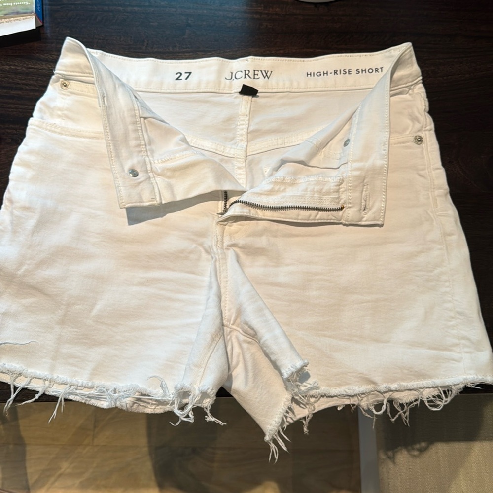 J. Crew High Rise White Denim Shorts